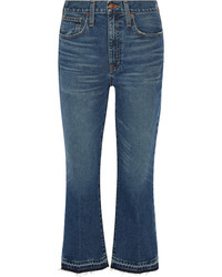 Madewell Cropped Frayed Mid Rise Flared Jeans Dark Denim