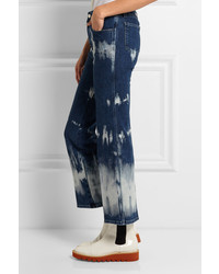 Stella McCartney Cropped Tie Dyed High Rise Bootcut Jeans Mid Denim