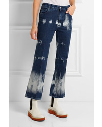 Stella McCartney Cropped Tie Dyed High Rise Bootcut Jeans Mid Denim
