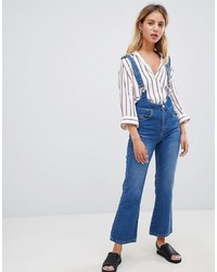 ASOS DESIGN Egerton Rigid Cropped Flare Jeans In Mid Wash With Braces