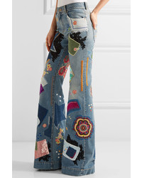Roberto Cavalli Embellished High Rise Flared Jeans Mid Denim
