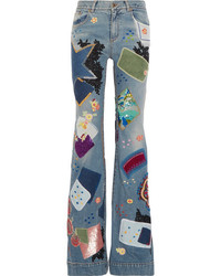 Roberto Cavalli Embellished High Rise Flared Jeans Mid Denim