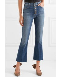 Mother Hustler Cropped Frayed High Rise Flared Jeans Mid Denim