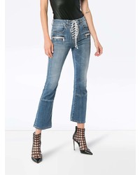 Unravel Project Mid Rise Lace Up Cropped Kick Flare Jeans
