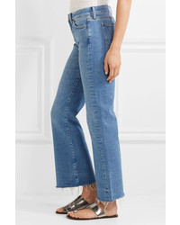 MiH Jeans Mih Jeans Lou Frayed Cropped High Rise Flared Jeans Blue
