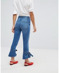 Asos Petite Petite Farleigh High Waist Slim Mom Jeans With Flared Bow Hem In Prince Wash