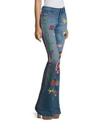 Alice + Olivia Ryley Embroidered Flared Jeans