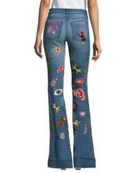 Alice + Olivia Ryley Embroidered Flared Jeans