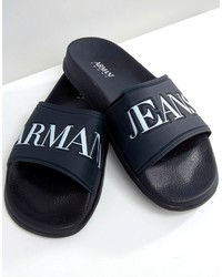 Armani Jeans Logo Slider Flip Flops In Navy