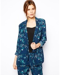 Asos Blazer In Dark Floral With Piping