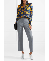 Altuzarra Marlowe Floral Print Silk Jacquard Blouse Storm Blue