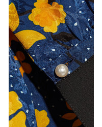 Altuzarra Marlowe Floral Print Silk Jacquard Blouse Storm Blue