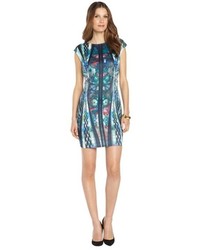 Romeo & Juliet Couture Blue Floral Stretch Jersey Sleeveless Dress