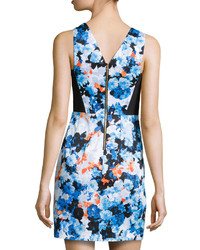 Donna Morgan Floral Printsolid Zip Back Dress Blue Sunkissmulti
