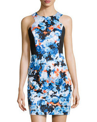 Donna Morgan Floral Printsolid Zip Back Dress Blue Sunkissmulti