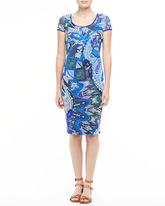 Fuzzi Scaled Floral Print Sheath Dress Bluepurple, $425 | Neiman Marcus ...