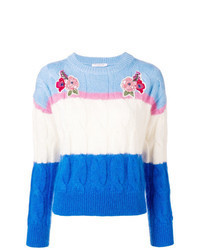 Blue Floral Cable Sweater