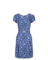 Exclusives New Look Blue Floral Print Button Front Tea Dress