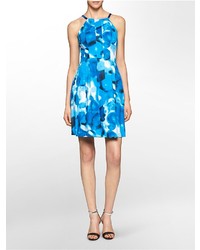 Calvin Klein Floral Print Halter Fit Flare Dress