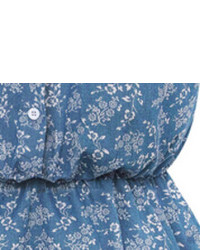 Lapel Sleeveless Pastel Floral Print Denim Dress