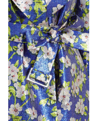 DELPOZO Metallic Floral Brocade Coat Blue