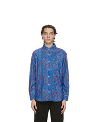 Blue Floral Corduroy Long Sleeve Shirt