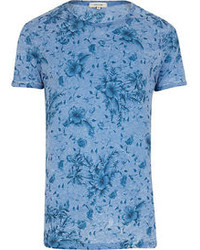 River Island Blue Burnout Floral Print T Shirt