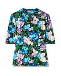 Balenciaga Floral Print Stretch Jersey Top