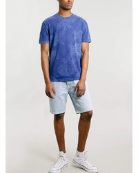 Topman Navy Washed Floral T Shirt