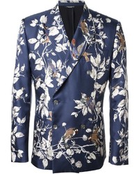 Blue Floral Double Breasted Blazer