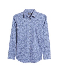 Nordstrom Trim Fit Non Iron Floral Dress Shirt In Blue Angelite Floral Foliage At