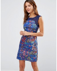 Lavand Floral Dress With Belt And Mesh Yoke
