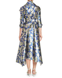 DELPOZO Floral Gabardine Coat Dress Blue