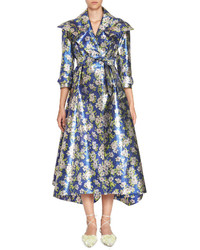 DELPOZO Floral Gabardine Coat Dress Blue