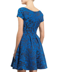 Zac Posen Jacquard Floral Print Cocktail Dress Royal Blue