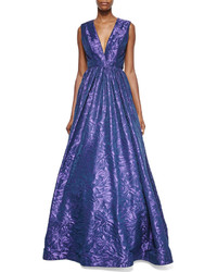 Monique Lhuillier Ml Sleeveless Floral Jacquard Open Back Ball Gown Amethyst
