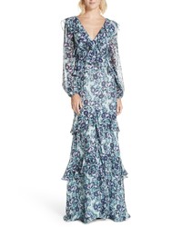 AMU R Kerry Floral Print Silk Gown