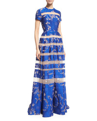 Elie Saab Short Sleeve Floral Embroidered Gown Imperial