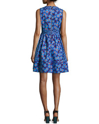 Kate Spade New York Sleeveless Tangier Floral Fit And Flare Dress Blue