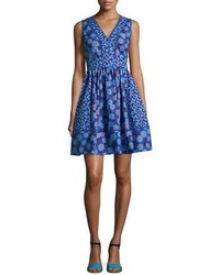 Kate Spade New York Sleeveless Tangier Floral Fit And Flare Dress Blue