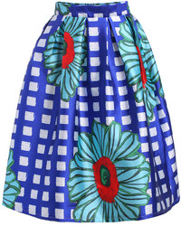 Floral Plaid Flare Skirt