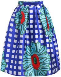 Floral Plaid Flare Skirt