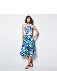 Milly For Designation Floral Pleated Midi Skirt