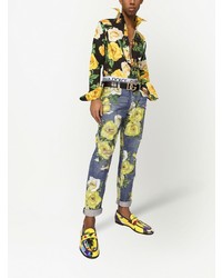 Dolce & Gabbana Floral Print Straight Leg Jeans