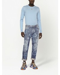 Dolce & Gabbana Rose Print Slim Fit Jeans