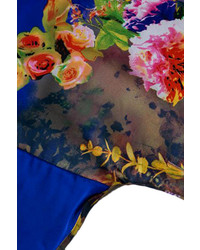 Romwe Floral Print Cropped Blue Kimono Coat