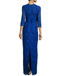 Rickie Freeman For Teri Jon 34 Sleeve Floral Lace Column Gown Royal