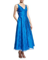 Blue Floral Lace Midi Dress
