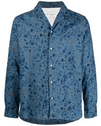 Officine Generale Floral Print Notch Collar Shirt