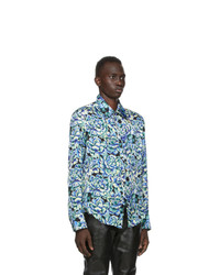 PACO RABANNE Blue And Black Satin Floral Shirt
